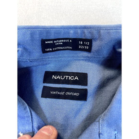 Nautica Shirt Mens 16.5 16‎ 1/2 32 33 Blue Casual Button Up Long Sleeve Oxford - Picture 2 of 14